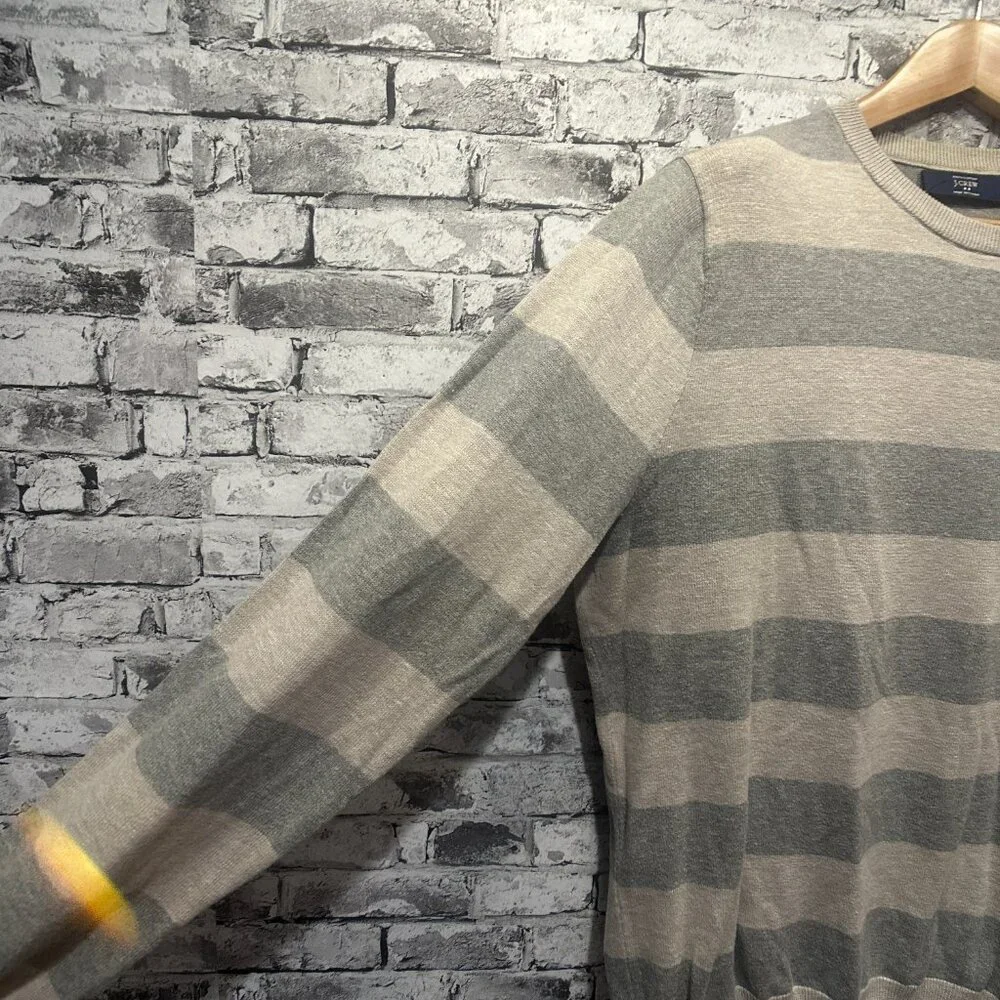 EUC J.Crew Cotton Gray Heathered Strip Long Sleeve Pullover Sweater Size Medium